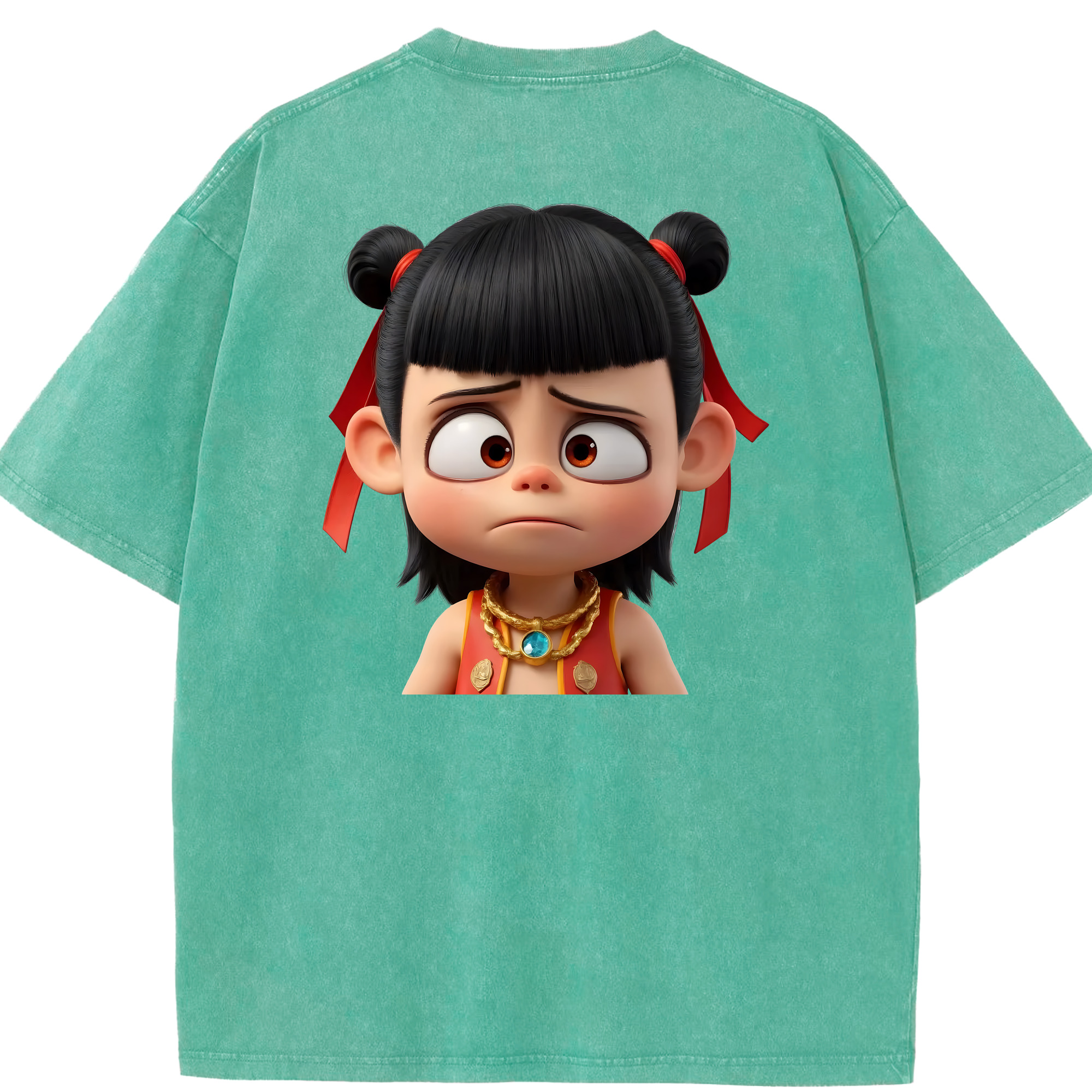 （画像用） Ne Zha 2 ナタ 魔童の大暴れ 綿100% ヴィンテージ風 半袖Tシャツ（背面プリント）